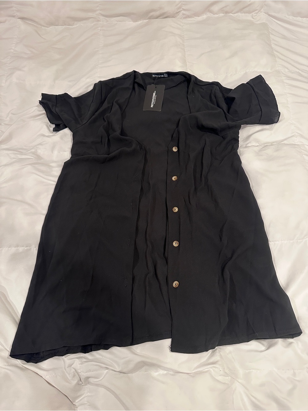PrettyLittleThing Black Button-Front Mini Dress